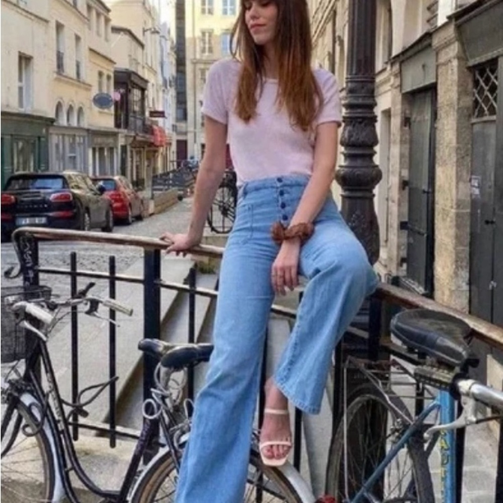 Rouje Saint Ouen Blue Flare Wide Leg Jeans